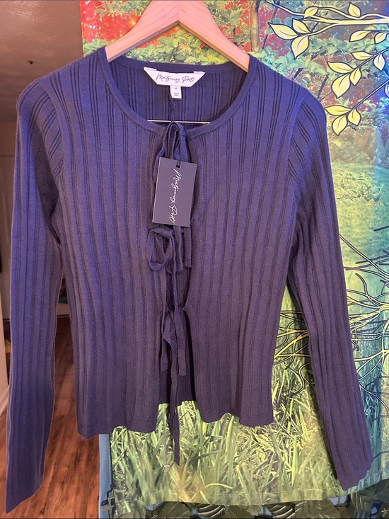 Montgomery Post Tops - Mystique Boutique Navy Ribbed Tie-Front Long Sleeve Top